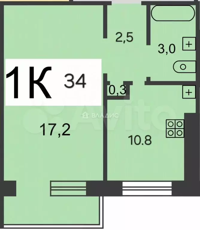 1-к. квартира, 34 м, 2/9 эт. - Фото 0