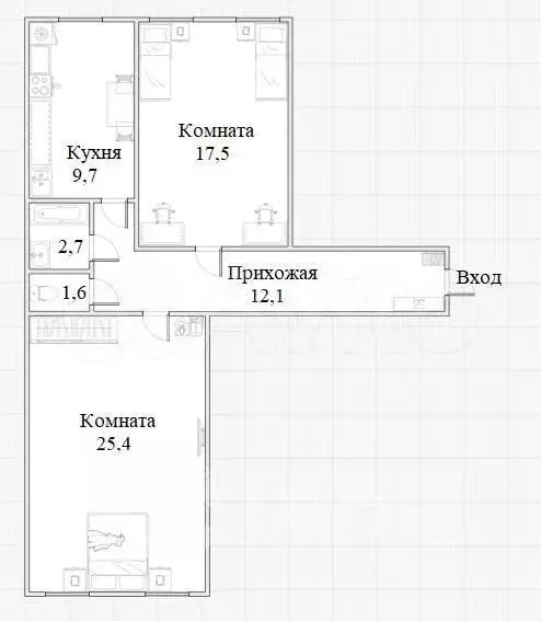2-к. квартира, 69,6 м, 2/5 эт. - Фото 0