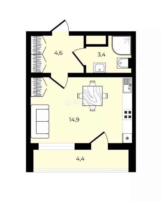 Студия Санкт-Петербург дор. Муринская, 8к4 (22.9 м) - Фото 2