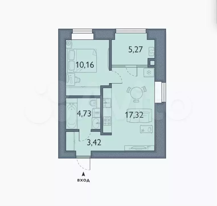 1-к. квартира, 40,9 м, 4/8 эт. - Фото 1