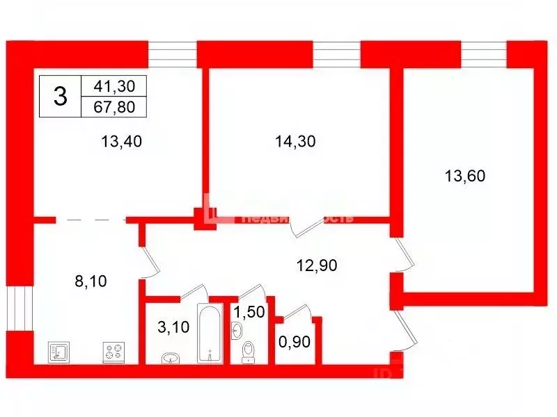 3-к кв. Ленинградская область, Сланцы ул. Ломоносова, 49/1 (67.8 м) - Фото 2