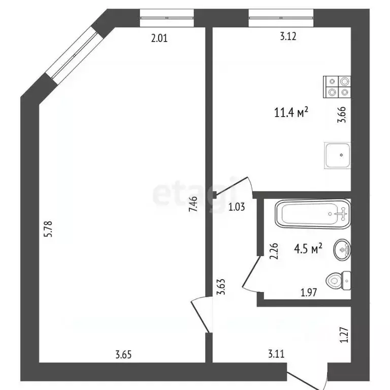 1-к кв. Тюменская область, Тюмень Олимпийская ул., 42к1 (60.9 м) - Фото 2