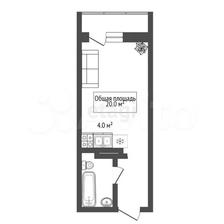 Квартира-студия, 20 м, 10/17 эт. - Фото 1