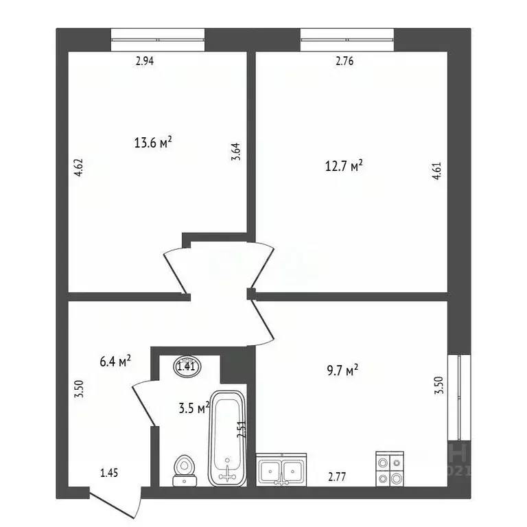 2-к кв. Костромская область, Кострома проезд Мантуровский, 33 (45.9 м) - Фото 1