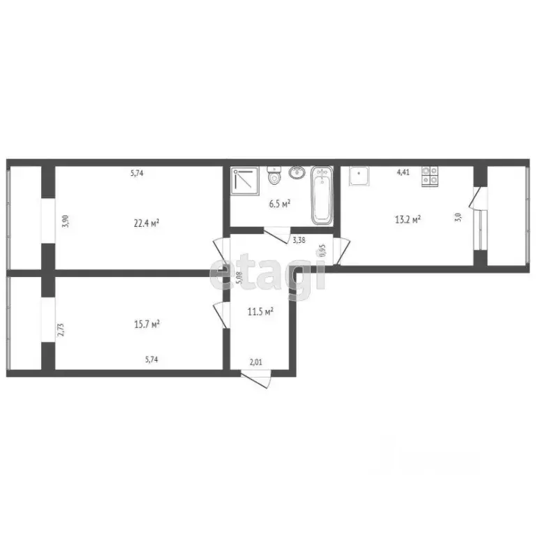2-к кв. Ростовская область, Таганрог ул. Розы Люксембург, 240-4 (41.2 ... - Фото 2