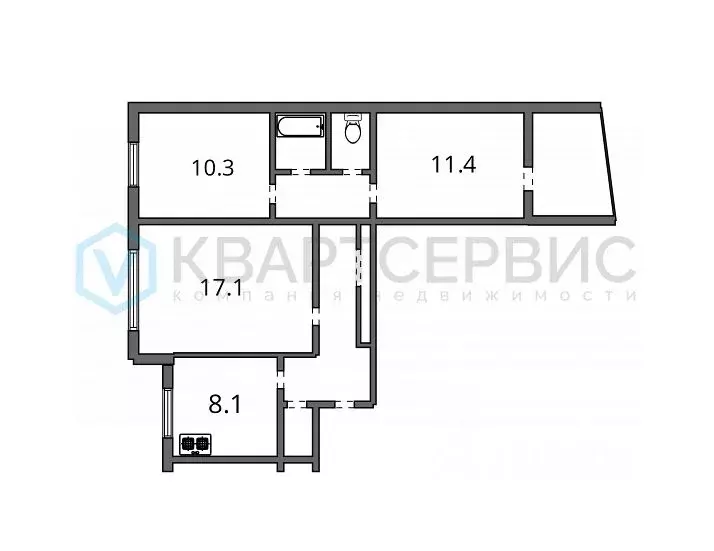 3-к кв. Омская область, Омск ул. Рокоссовского, 30 (62.9 м) - Фото 2