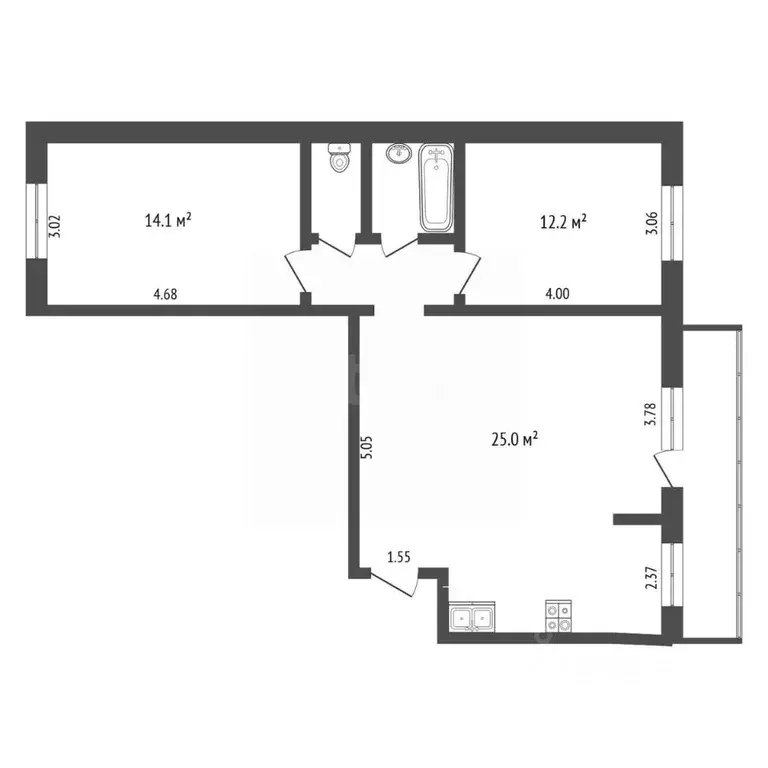 2-к кв. Тюменская область, Тюмень ул. Николая Федорова, 4 (67.5 м) - Фото 1