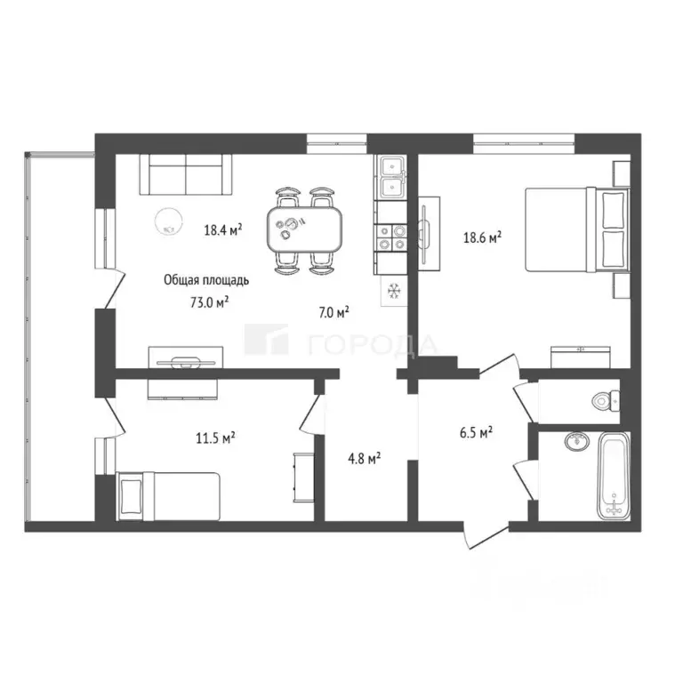 3-к кв. Новосибирская область, Новосибирск ул. Николая Сотникова, 11 ... - Фото 2