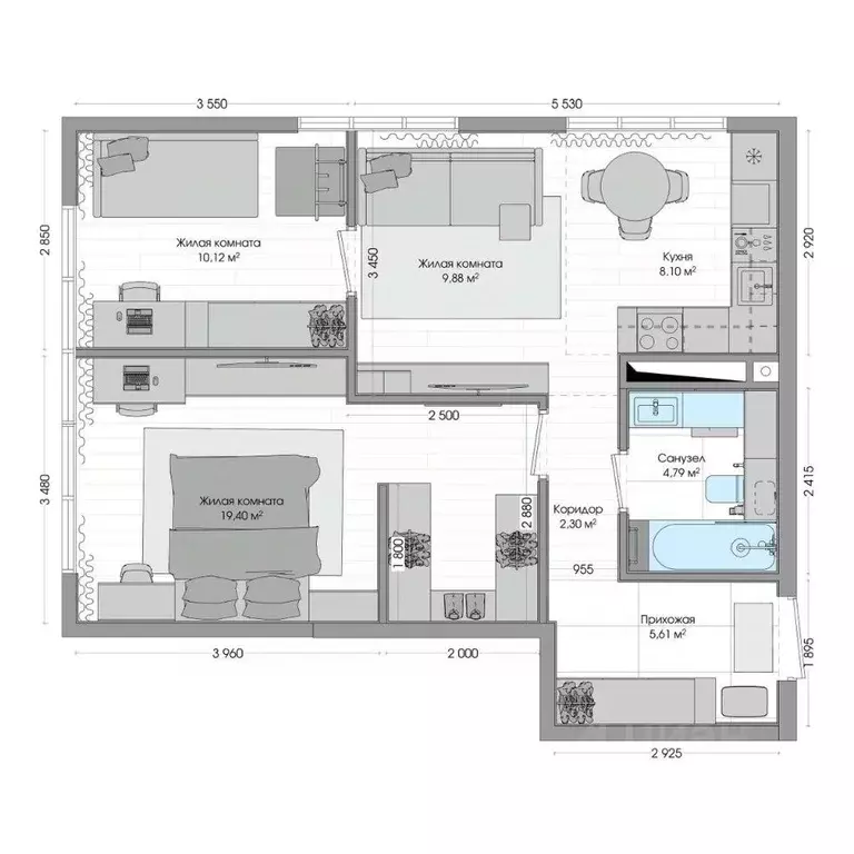 3-к кв. Приморский край, Владивосток ул. Нейбута (61.57 м) - Фото 1