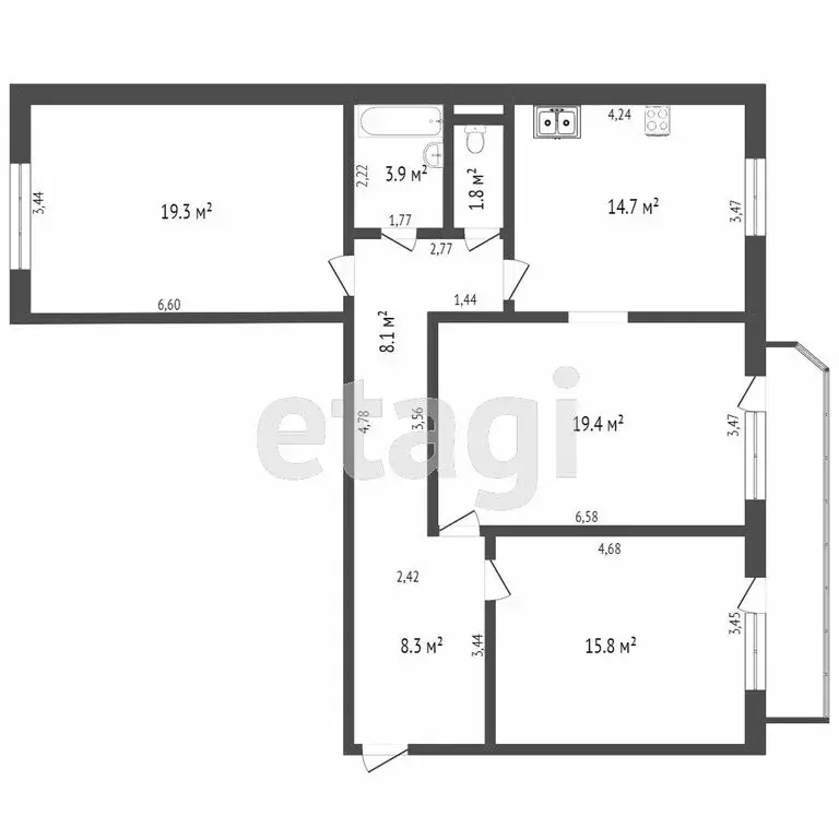 3-комнатная квартира: Тюмень, Широтная улица, 171к4 (91.3 м) - Фото 0