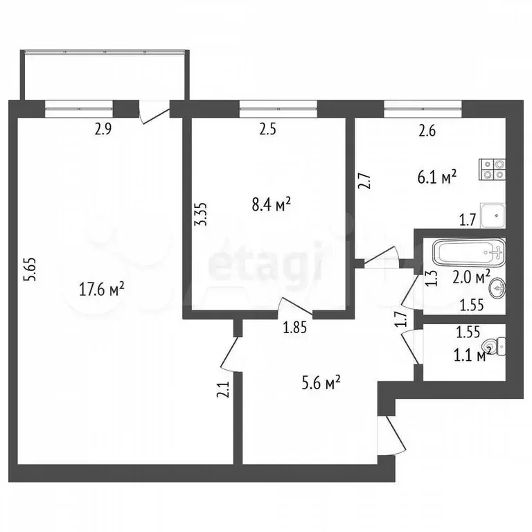 2-к. квартира, 48 м, 4/5 эт. - Фото 0