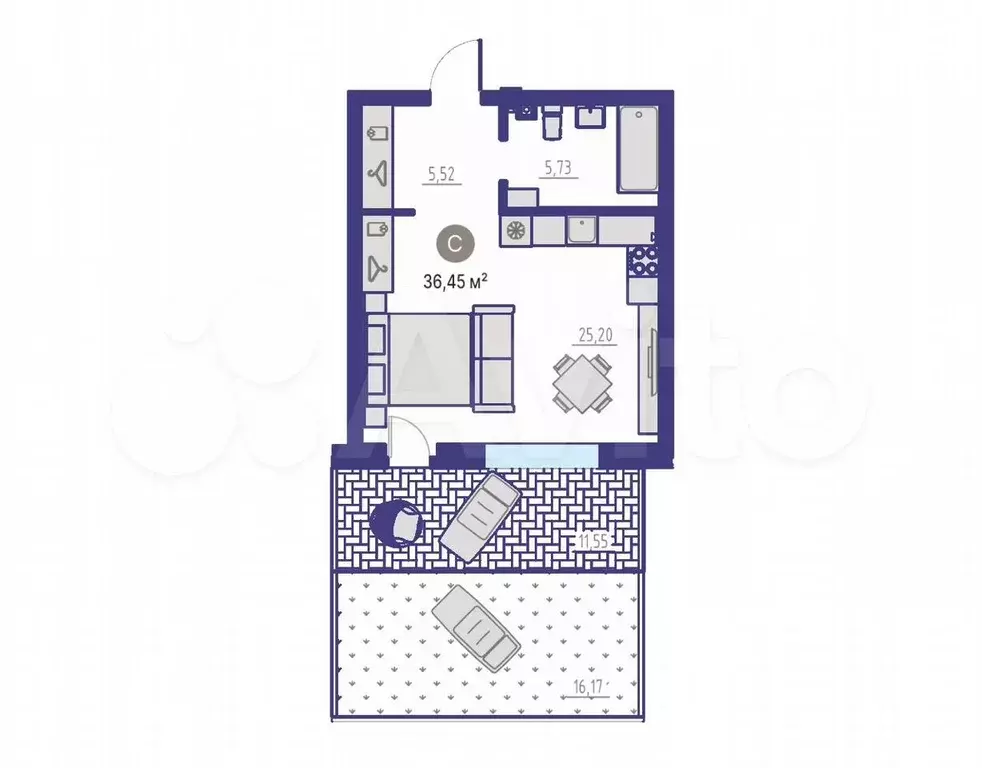 Квартира-студия, 36,5 м, 1/4 эт. - Фото 1