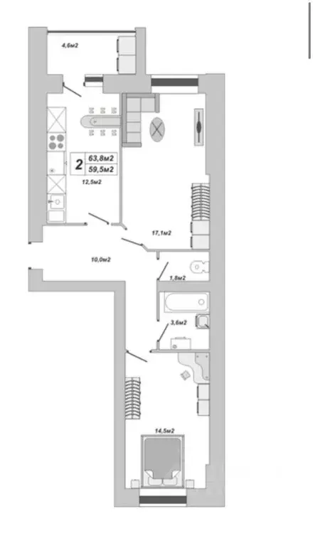 2-к кв. Тамбовская область, Тамбов ул. Чичерина, 7к3 (63.8 м) - Фото 0