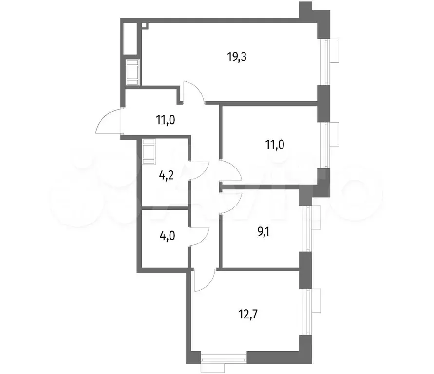 3-к. квартира, 71,3 м, 4/8 эт. - Фото 1