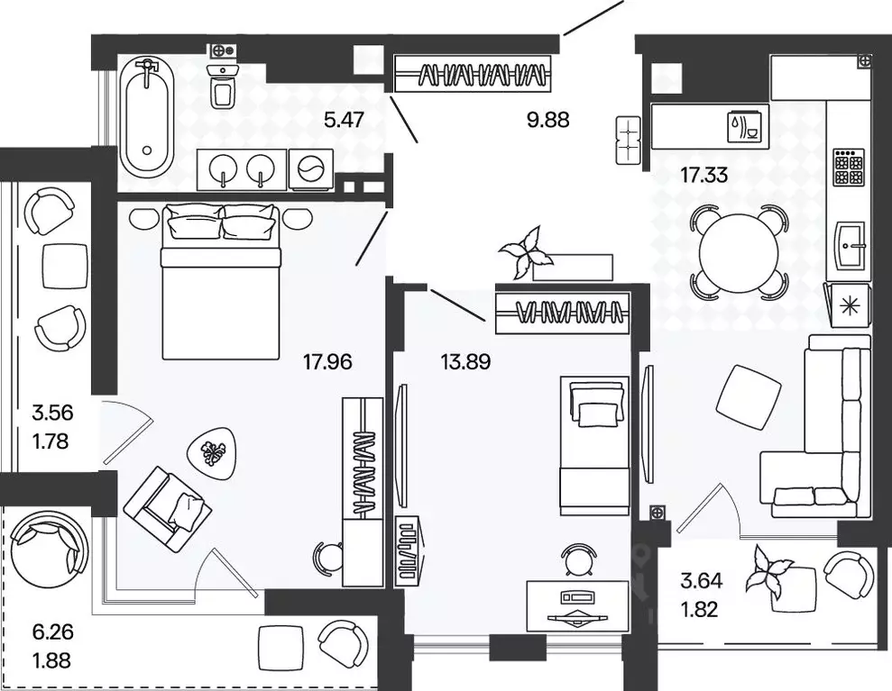 2-к кв. Калининградская область, Гурьевский муниципальный округ, пос. ... - Фото 1