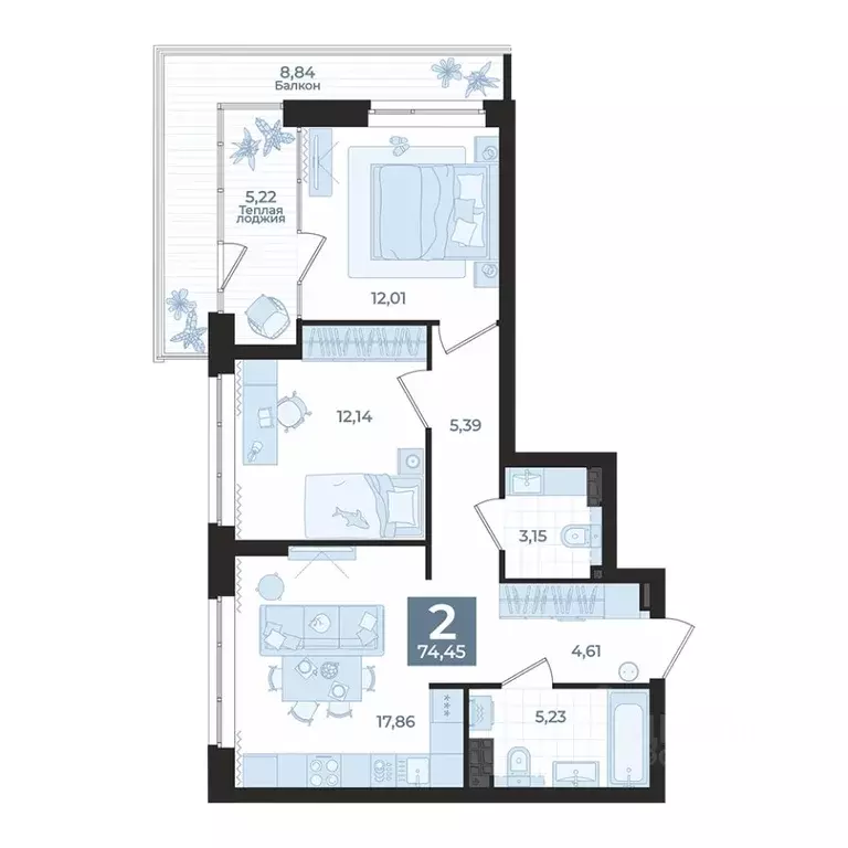 2-к кв. Свердловская область, Екатеринбург пер. Ударников, 33 (74.45 ... - Фото 1