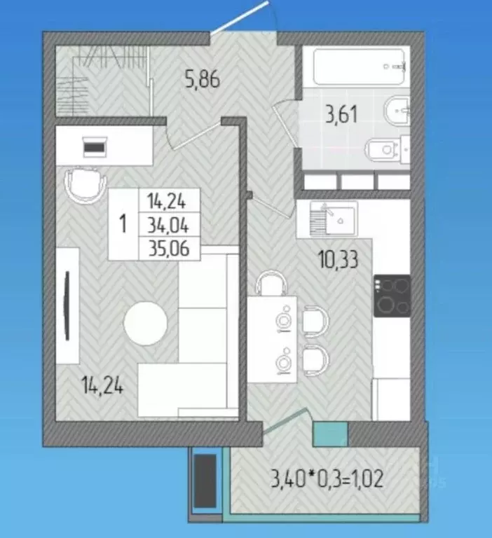 1-к кв. Краснодарский край, Темрюк Дальняя ул., 30 (35.0 м) - Фото 2