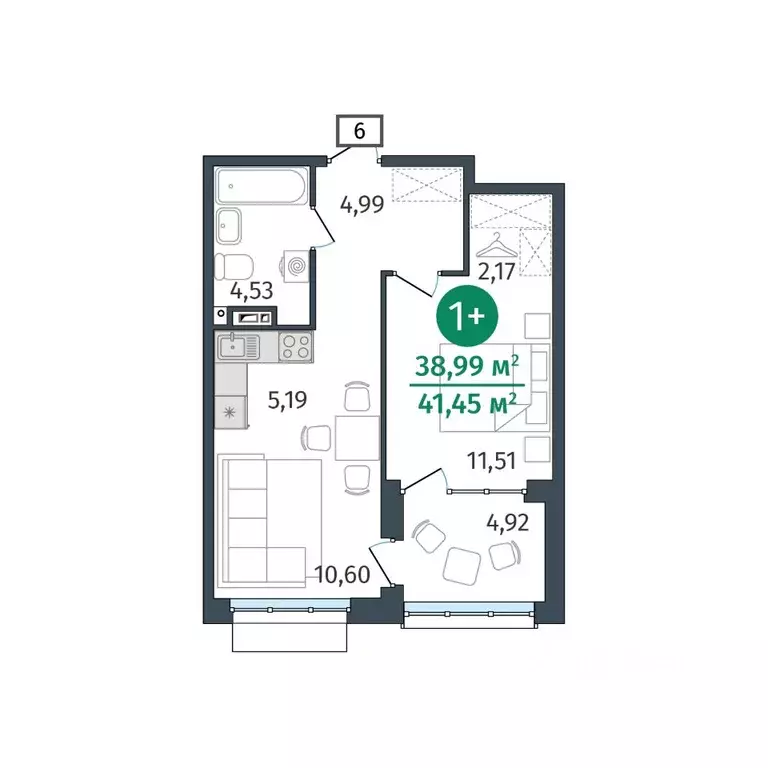 1-к кв. Тюменская область, Тюмень ул. Тимофея Кармацкого, 17 (38.99 м) - Фото 0