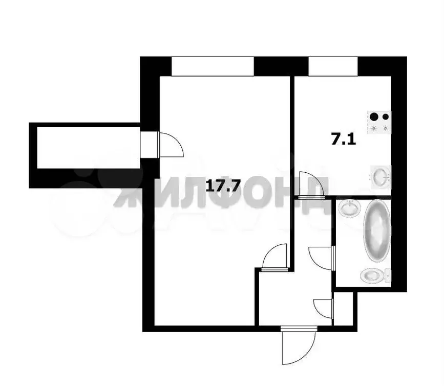 1-к. квартира, 33,6 м, 8/9 эт. - Фото 0