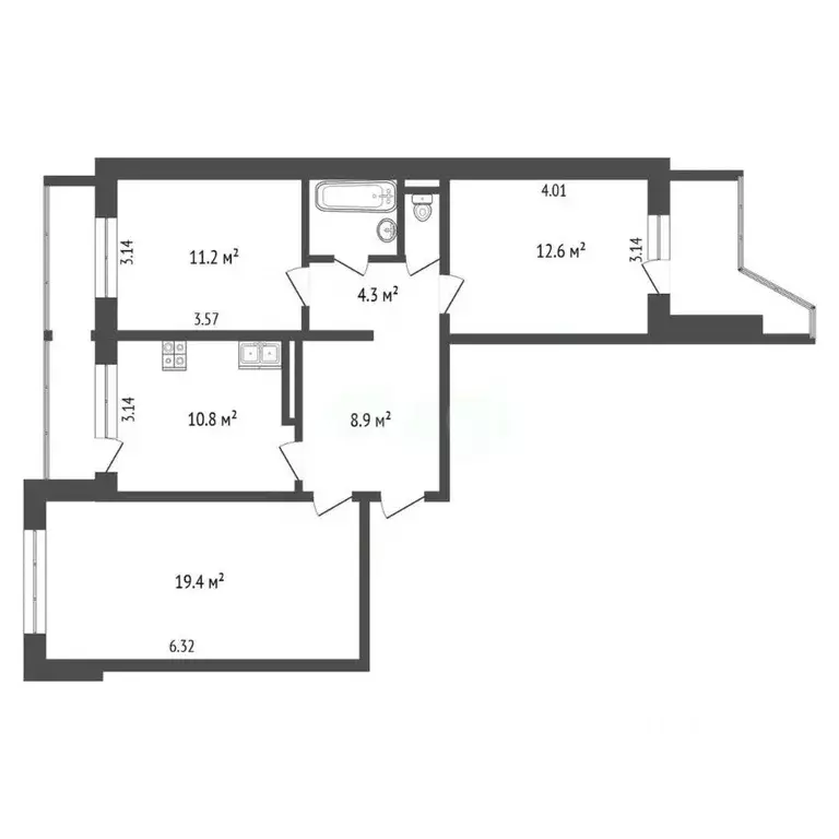 3-к кв. Архангельская область, Архангельск Стрелковая ул., 24к2 (71.0 ... - Фото 1