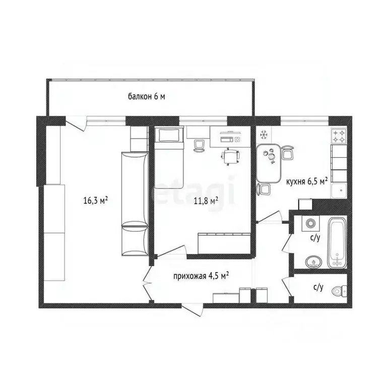 2-к кв. Белгородская область, Белгород ул. Костюкова, 79/2 (44.9 м) - Фото 2
