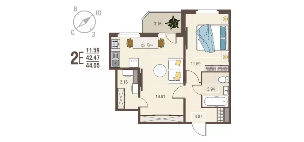 Продаётся 1-к квартира, 44.05 м - Фото 0