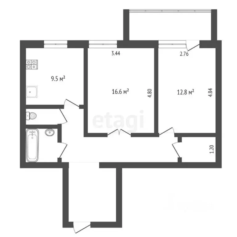 2-к кв. Калужская область, Калуга Звездная ул., 19А (60.0 м) - Фото 2