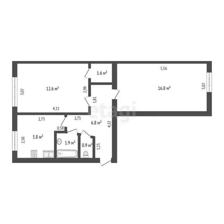 2-к кв. Башкортостан, Стерлитамак ул. Худайбердина, 76 (46.6 м) - Фото 2