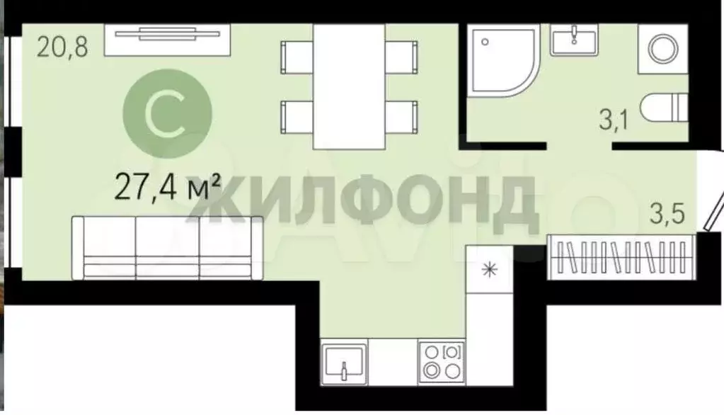 Квартира-студия, 27 м, 4/25 эт. - Фото 0