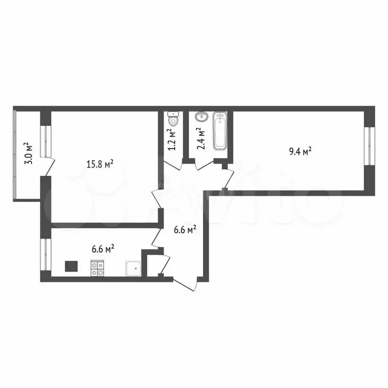2-к. квартира, 41,8 м, 2/5 эт. - Фото 1