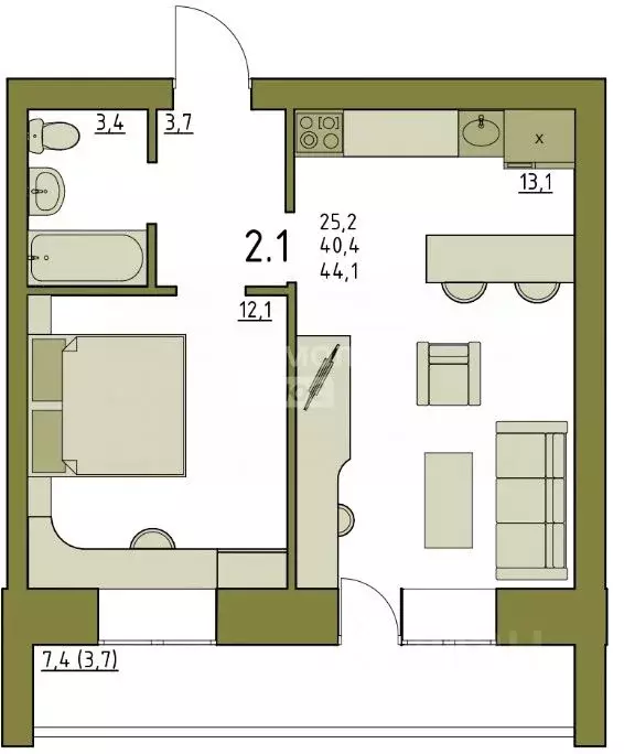 2-к кв. Вологодская область, Вологда ул. Чернышевского, 110Ак1 (44.1 ... - Фото 2