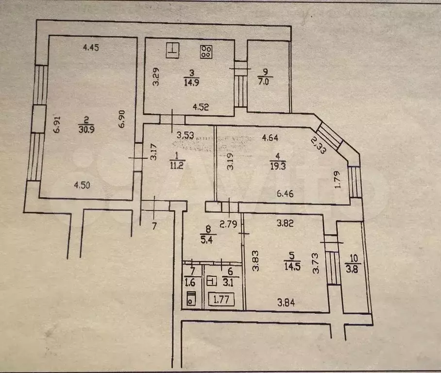 3-к. квартира, 100,9 м, 3/6 эт. - Фото 0