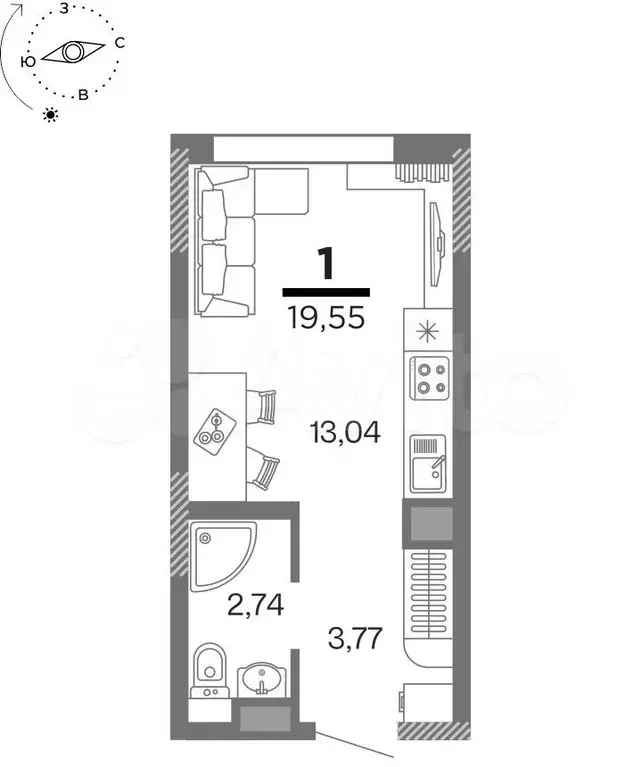 1-к. квартира, 19,6 м, 10/25 эт. - Фото 0