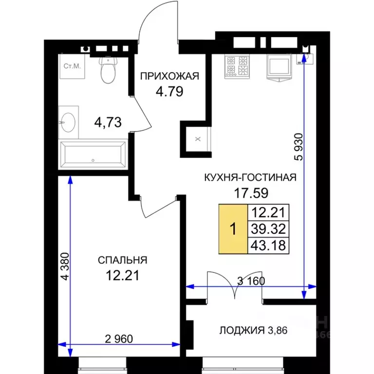 1-к кв. Калининградская область, Гурьевск Включи жилой комплекс (43.18 ... - Фото 0