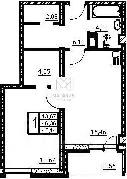 1-к кв. Санкт-Петербург ул. Крыленко, 13К3 (48.33 м) - Фото 1