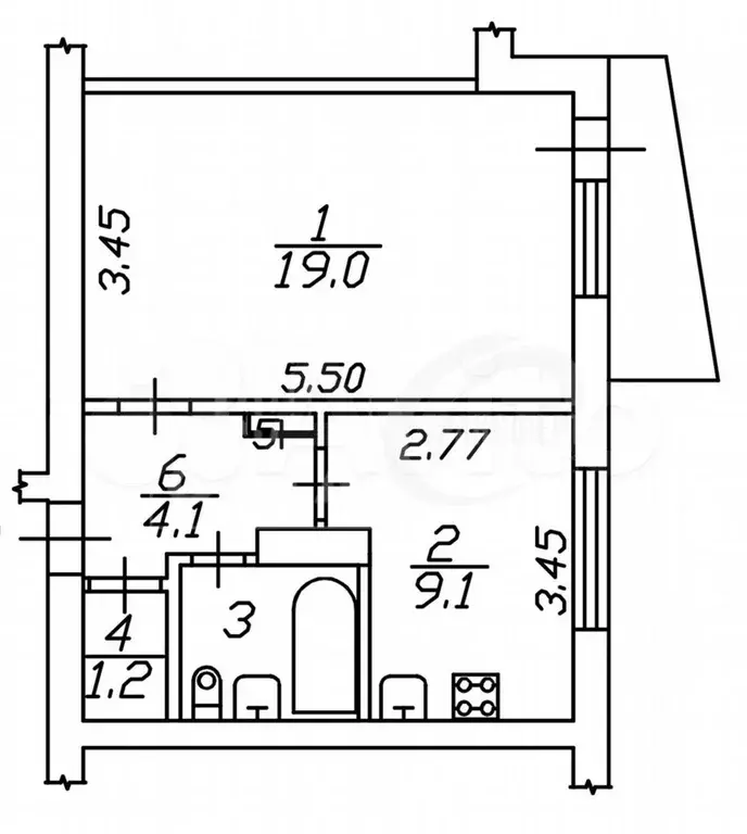 1-к. квартира, 39 м, 4/9 эт. - Фото 0