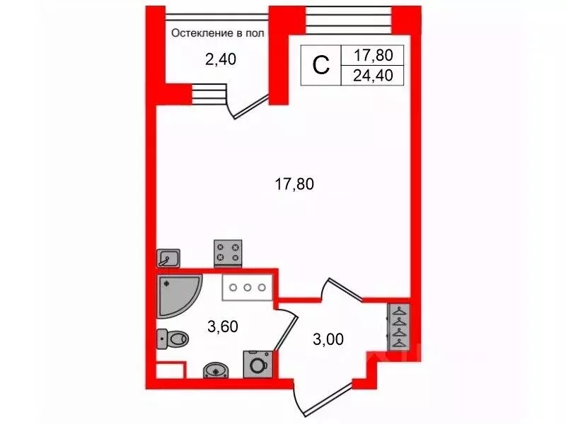 Студия Санкт-Петербург Кубинская ул., 76к1 (24.4 м) - Фото 2