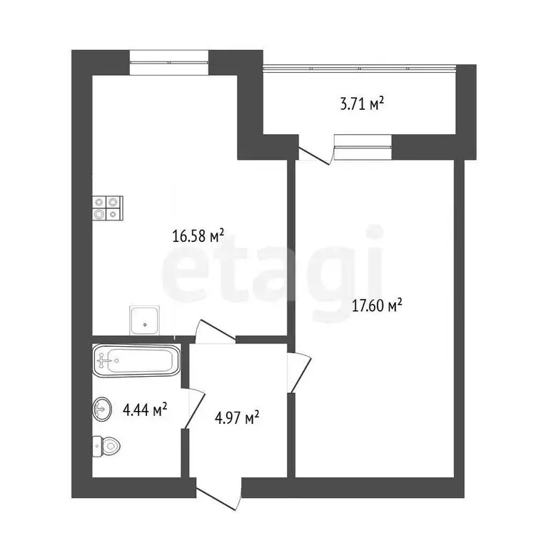 1-комнатная квартира: Тюмень, улица Тимофея Кармацкого, 7 (43.8 м) - Фото 1