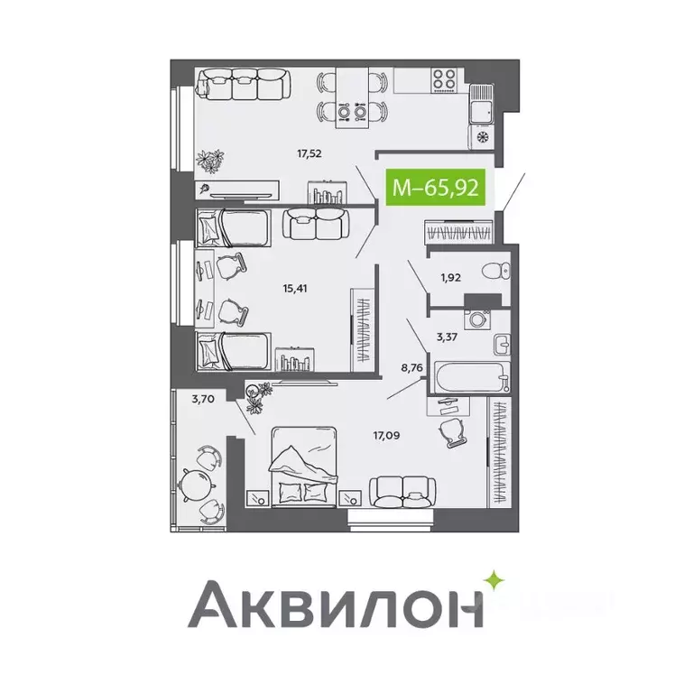 2-к кв. Архангельская область, Северодвинск ул. Мира, 5 (65.92 м) - Фото 0