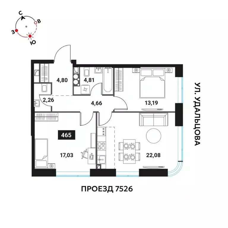 3-к кв. Москва Инноватор жилой комплекс, кБ (68.83 м) - Фото 0