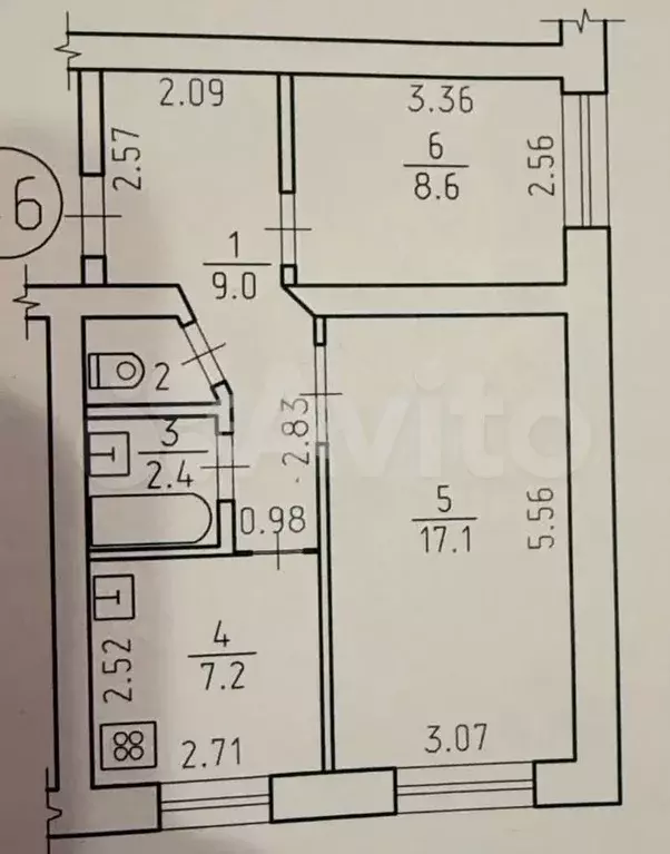 2-к. квартира, 45,7 м, 2/3 эт. - Фото 0