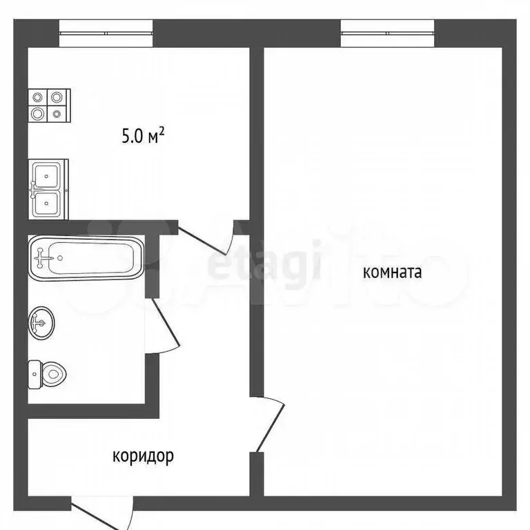 1-к. квартира, 30,6 м, 3/5 эт. - Фото 0