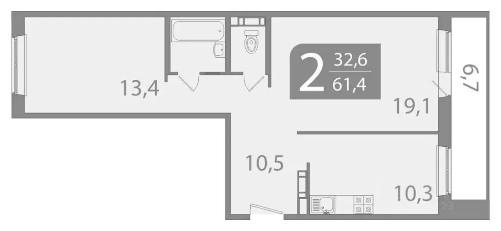 2-к кв. Томская область, Томск ул. Пришвина, 46 (58.12 м) - Фото 1
