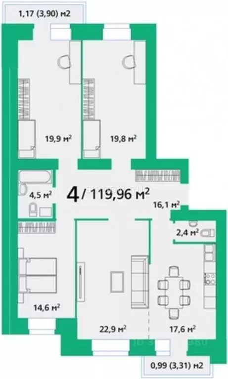 4-к кв. Красноярский край, Красноярск ул. Березина, 82Д (119.96 м) - Фото 2