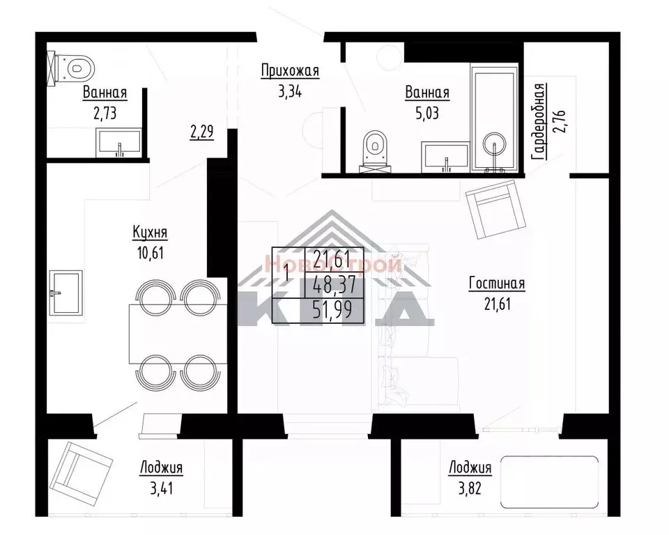 1-к кв. Омская область, Омск ул. Леонида Маслова, 7 (52.0 м) - Фото 1