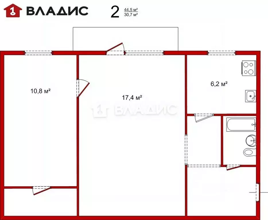 2-к кв. Брянская область, Брянск ул. Пушкина, 65 (44.5 м) - Фото 1