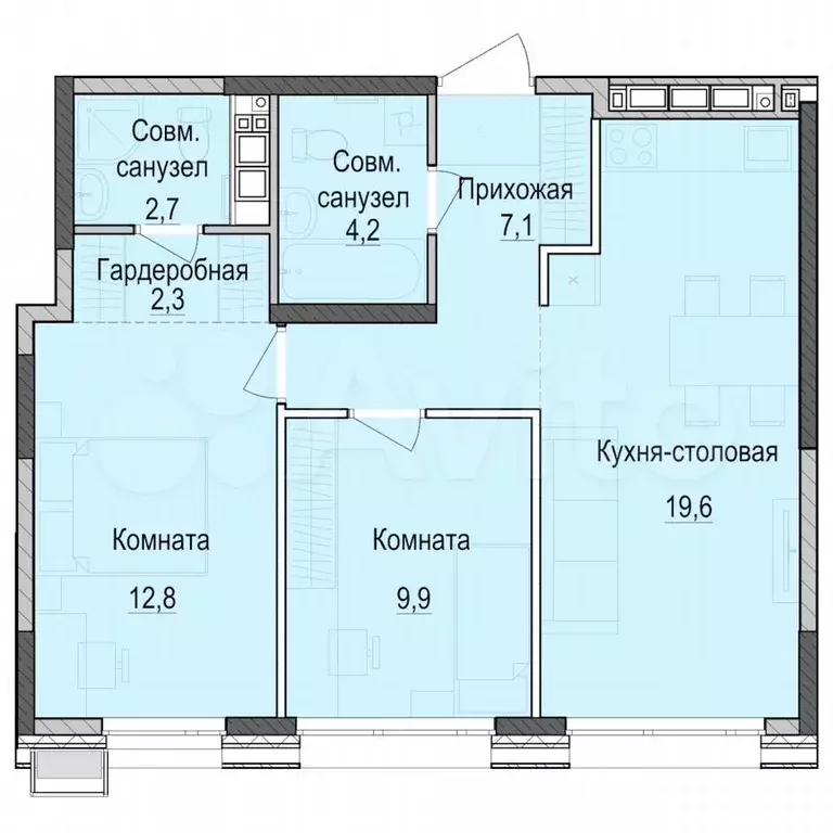 2-к. квартира, 58,8 м, 6/18 эт. - Фото 0