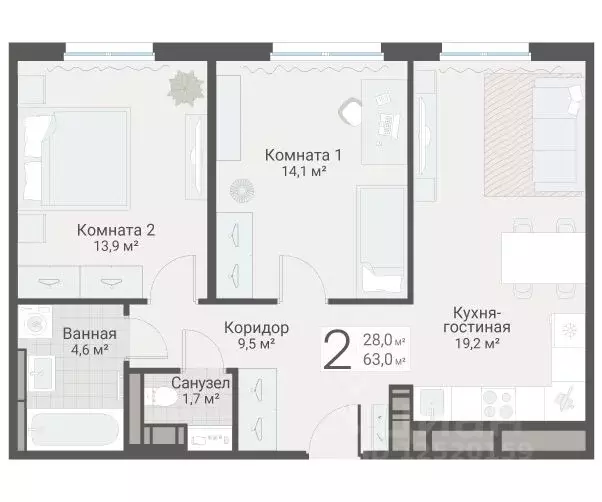 2-к кв. Санкт-Петербург Актерский проезд, 2к2 (63.0 м) - Фото 1