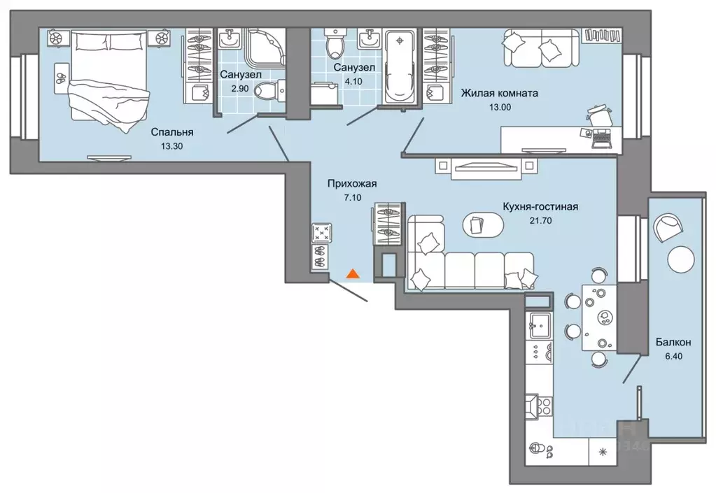 2-к кв. Пермский край, Пермь ул. Дзержинского, 31Б (64.0 м) - Фото 1