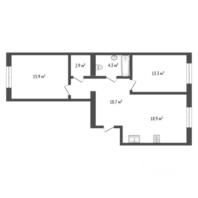 2-к кв. Тюменская область, Тюмень Новгородская ул., 22 (69.8 м) - Фото 2